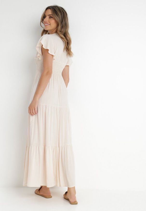 Born2be - Beżowa Sukienka z Wiskozy Heeny. Okazja: na co dzień, na randkę. Kolor: beżowy. Materiał: wiskoza. Wzór: aplikacja, gładki. Sezon: lato. Styl: casual. Długość: maxi