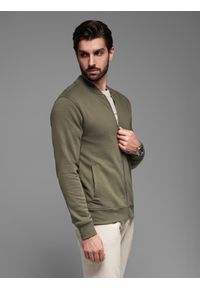 Ombre Clothing - Bawełniana rozpinana bluza męska dresowa bomberka – khaki V1 - Rozmiar: XL. Okazja: na co dzień. Kolor: brązowy. Materiał: dresówka, bawełna. Wzór: aplikacja. Styl: sportowy, casual, elegancki #6