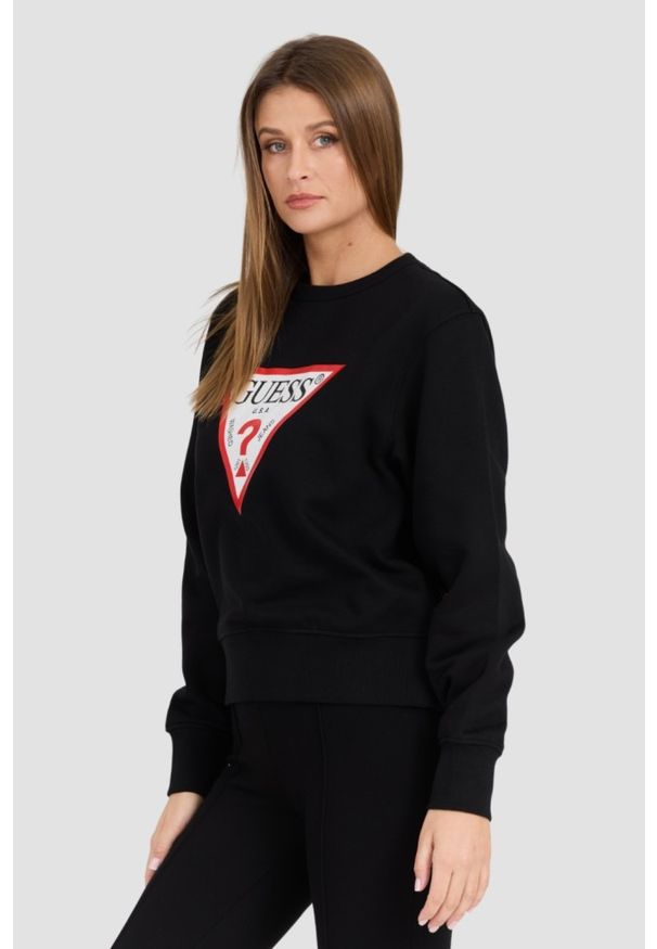 Guess - GUESS Czarna damska bluza z dużym logo Original Fleece, Rozmiar S. Okazja: na co dzień. Kolor: czarny. Materiał: bawełna, materiał. Styl: casual