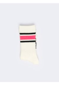 Big-Star - Skarpety damskie długie z paskami białe Rubini 601. Kolor: różowy. Materiał: guma, materiał. Wzór: kolorowy