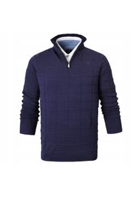 Elegancki Sweter Męski (Zamek) - Pako Jeans - Wysoki Dekolt, Granatowy. Kolor: niebieski. Materiał: bawełna. Styl: elegancki #3