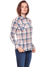 Wrangler - KOSZULA WRANGLER CHECK SHIRT GLOW ORANGE W5240LU48. Kolor: wielokolorowy. Materiał: materiał. Wzór: kratka #5