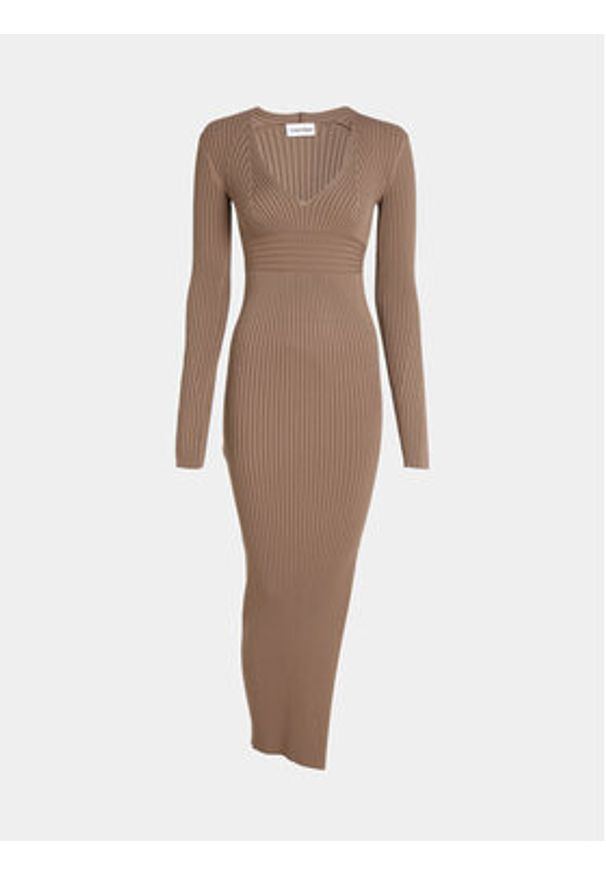 Calvin Klein Sukienka dzianinowa K20K205997 Beżowy Slim Fit. Kolor: beżowy. Materiał: syntetyk