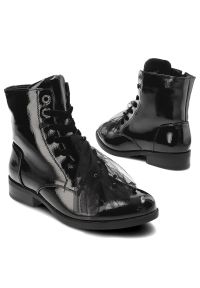 Czarne Botki S.Barski Ocieplane Eleganckie Obuwie Damskie. Okazja: na co dzień. Zapięcie: sznurówki. Kolor: czarny. Materiał: materiał, lakier, tiul. Styl: elegancki #6