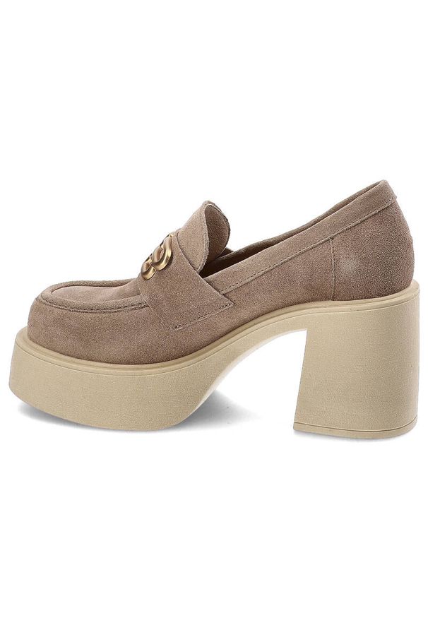 Beżowe Półbuty Armodo Stylowe Obuwie Damskie. Okazja: na co dzień. Kolor: beżowy. Materiał: materiał. Obcas: na obcasie. Styl: elegancki. Wysokość obcasa: średni