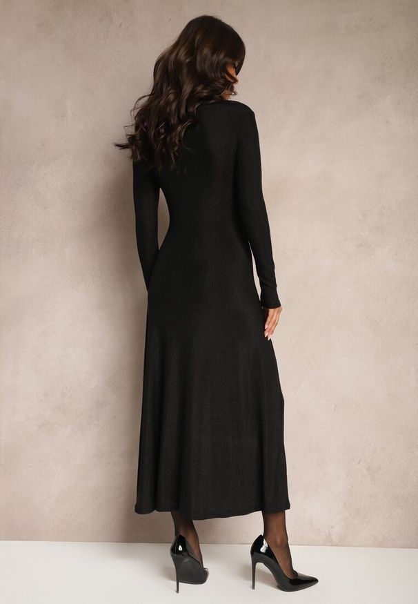 Renee - Czarna Elegancka Sukienka z Wiskozą i Brokatem Werista. Kolor: czarny. Materiał: wiskoza. Sezon: zima. Styl: elegancki