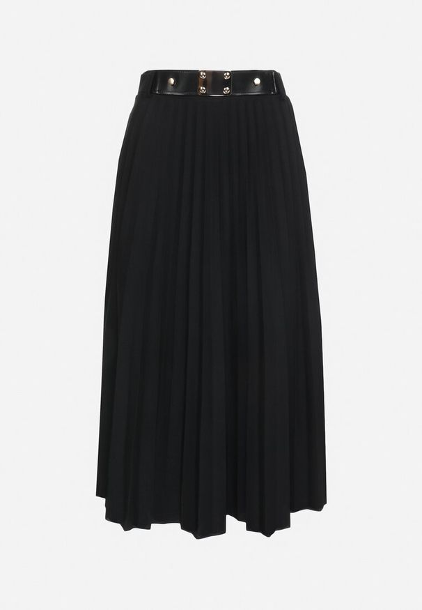 Born2be - Czarna Spódnica Plisowana z Paskiem Onie. Okazja: na co dzień. Kolor: czarny. Materiał: dzianina. Styl: elegancki, casual