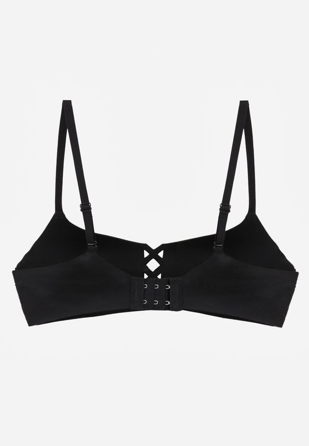 Renee - Czarny Biustonosz o Gładkim Wykończeniu z Imitacją Wiązania Azisene. Kolor: czarny. Materiał: koronka. Wzór: gładki