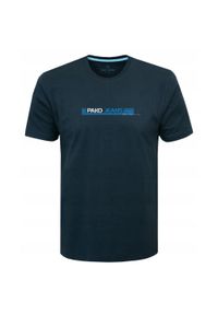 Koszulka Męska (T-Shirt) - Pako Jeans - U-Neck - Granatowa. Okazja: na co dzień. Kolor: niebieski. Materiał: bawełna. Wzór: nadruk. Styl: casual