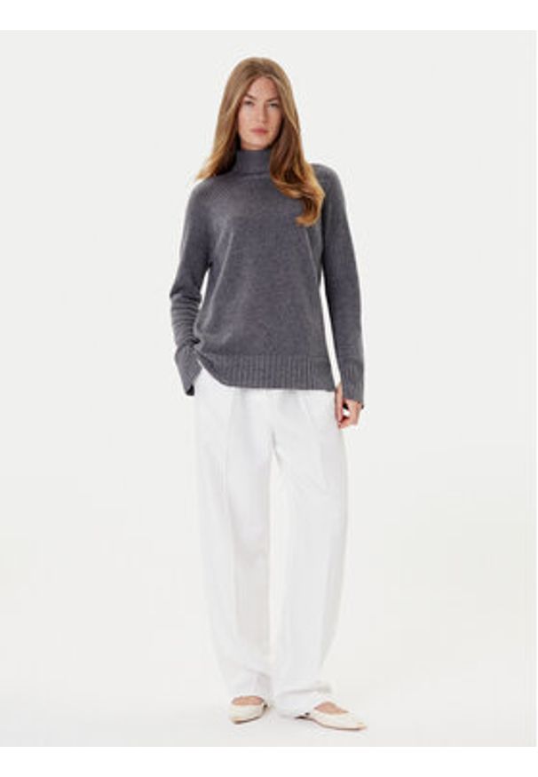 TwinSet - TWINSET Golf 252TP3582 Szary Loose Fit. Typ kołnierza: golf. Kolor: szary. Materiał: wełna