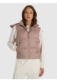 4f - 4F Bezrękawnik puchowy z naturalnym wypełnieniem damski - beżowy L. Okazja: na co dzień. Kolor: beżowy. Materiał: puch. Długość rękawa: bez rękawów. Długość: krótkie. Sezon: zima. Styl: klasyczny, casual, elegancki #1