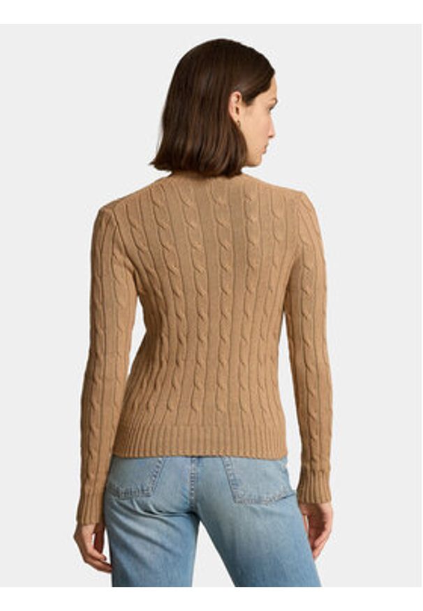 Polo Ralph Lauren Sweter Julianna 211943903002 Brązowy Regular Fit. Typ kołnierza: polo. Kolor: brązowy. Materiał: bawełna