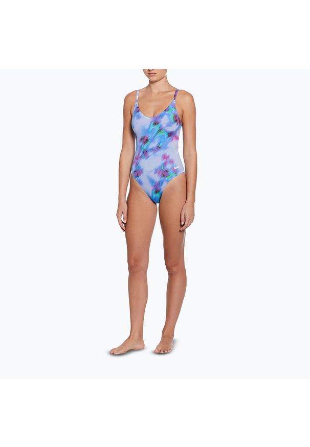 Strój pływacki jednoczęściowy damski Nike Floral Blur V-Neck. Kolor: niebieski