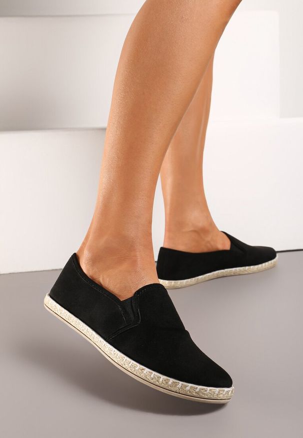 Renee - Czarne Wsuwane Tenisówki Espadryle z Plecioną Podeszwą Elladia. Zapięcie: bez zapięcia. Kolor: czarny. Sezon: lato