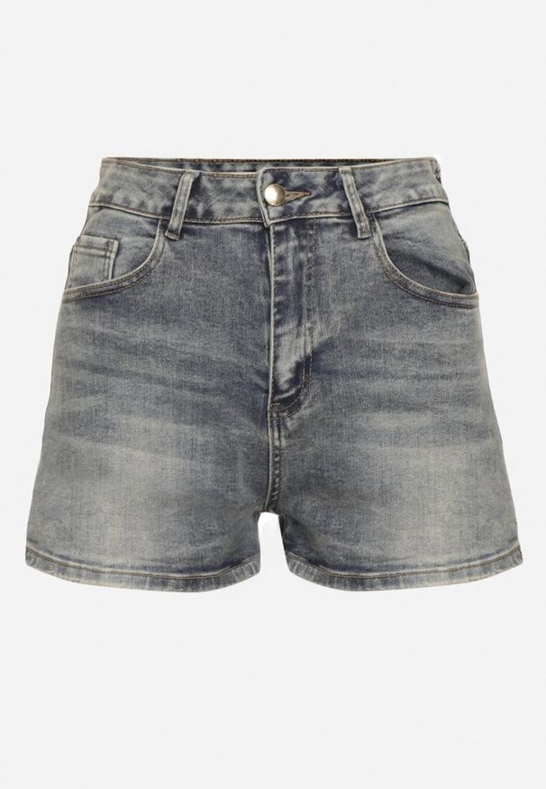 Born2be - Niebieskie Jeansowe Szorty Bawełniane z Wysokim Stanem Delvima. Stan: podwyższony. Kolor: niebieski. Materiał: jeans, bawełna. Sezon: lato. Styl: elegancki