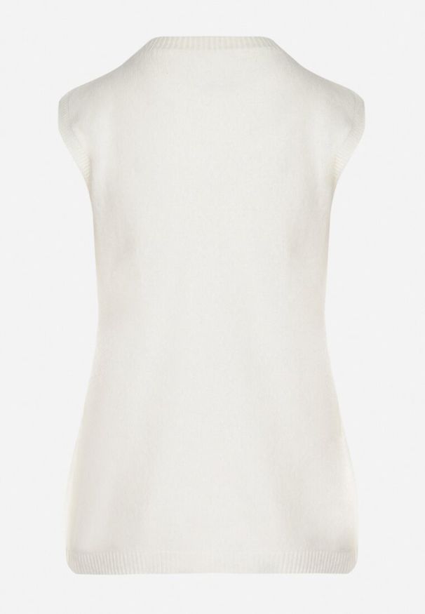 Born2be - Biała Rozpinana Kamizelka Sweterkowa z Wełną Quilzeki. Okazja: na co dzień. Kolor: biały. Materiał: wełna. Styl: klasyczny, elegancki, casual