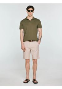 Big-Star - Koszulka męska polo z domieszką lnu khaki Enger 303. Typ kołnierza: polo. Kolor: zielony. Materiał: len. Sezon: lato. Styl: elegancki #1