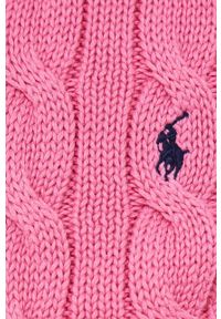 Polo Ralph Lauren kardigan bawełniany damski kolor różowy. Typ kołnierza: polo. Kolor: różowy. Materiał: bawełna. Długość rękawa: długi rękaw. Długość: długie. Wzór: ze splotem #2