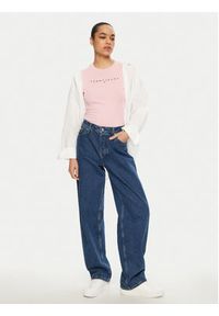 Tommy Jeans T-Shirt Linear DW0DW18398 Różowy Slim Fit. Kolor: różowy. Materiał: bawełna #3