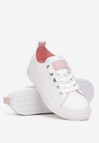 Born2be - Biało-Różowe Sneakersy Meaminu. Okazja: na co dzień. Kolor: biały. Materiał: skóra ekologiczna. Szerokość cholewki: normalna #3