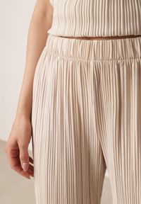 Born2be - Beżowe Szerokie Spodnie z Wysokim Stanem ze Zwiewnej Tkaniny z Plisami Galiris. Okazja: do pracy, na co dzień, na spotkanie biznesowe. Stan: podwyższony. Kolor: beżowy. Materiał: tkanina. Długość: długie. Styl: elegancki, biznesowy, casual #4