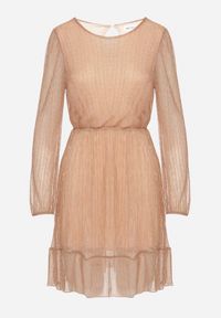 Born2be - Szampańska Sukienka z Wiskozy Ozdobiona Metaliczną Nicią Meliorea. Kolor: złoty. Materiał: wiskoza. Wzór: aplikacja. Styl: klasyczny, elegancki #6