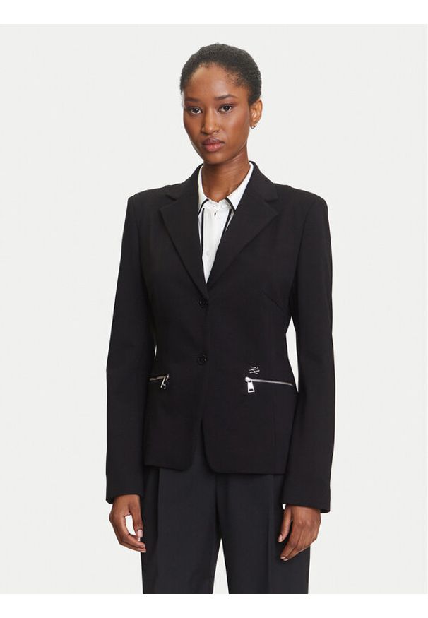 Karl Lagerfeld - KARL LAGERFELD Marynarka A3W14040 Czarny Slim Fit. Typ kołnierza: dekolt w karo. Kolor: czarny. Materiał: syntetyk