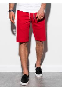 Ombre Clothing - Krótkie spodenki męskie dresowe W238 - czerwone - XXL. Kolor: czerwony. Materiał: dresówka. Długość: krótkie #3