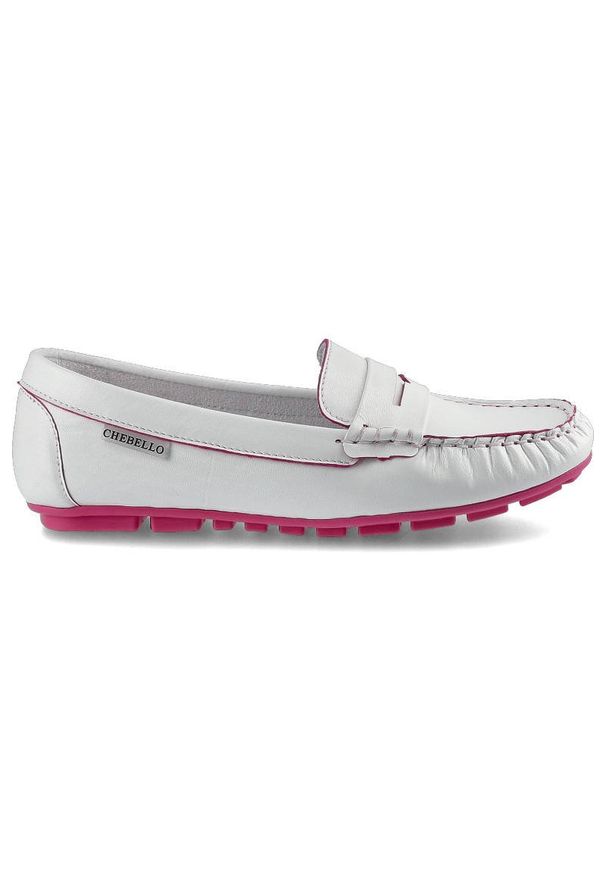 CheBello - Białe Mokasyny Chebello Damskie Wygodne Buty. Zapięcie: bez zapięcia. Kolor: biały. Materiał: skóra. Szerokość cholewki: normalna. Styl: elegancki