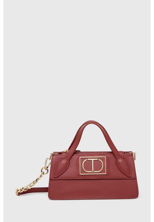 TwinSet - Twinset torebka skórzana kolor bordowy. Kolor: czerwony. Materiał: skórzane. Rodzaj torebki: na ramię