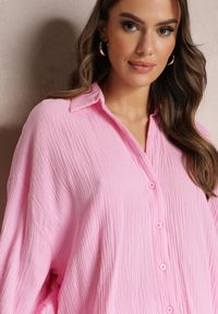 Renee - Różowa Bawełniana Koszula z Linii Oversize Karerria. Kolor: różowy. Materiał: bawełna #3