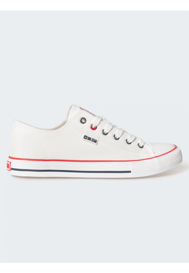 Big-Star - Trampki męskie niskie białe JJ174600 101. Okazja: do pracy, na co dzień. Zapięcie: sznurówki. Kolor: biały. Materiał: jeans, żakard. Szerokość cholewki: normalna. Styl: casual, sportowy