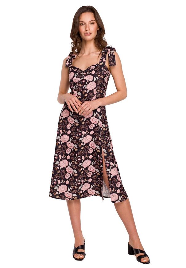MOE - Sukienka z Wiązaniem na Ramionach w Kolorowy Print - Model 3. Materiał: poliester. Wzór: nadruk, kolorowy