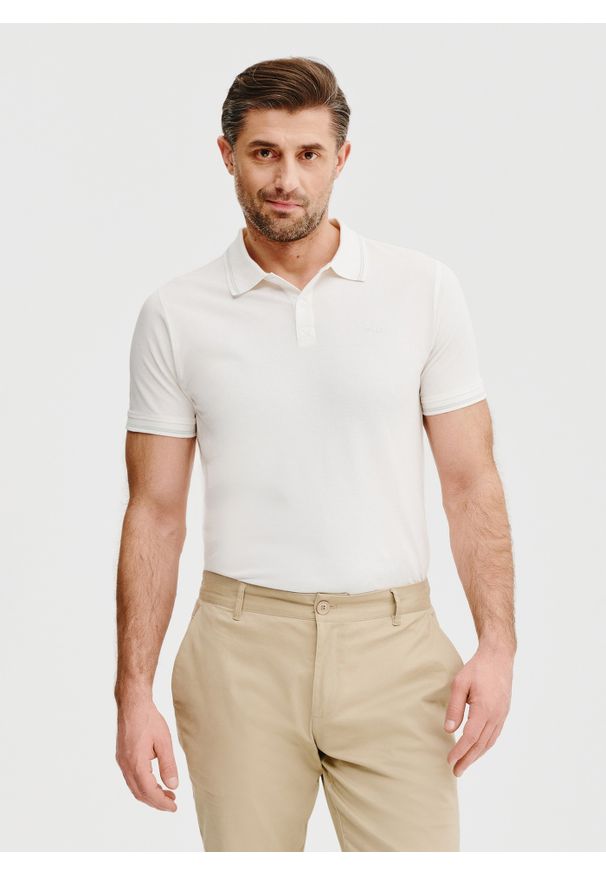 Pako Lorente - PAKO LORENTE – T-shirt polo w kolorze białym. Okazja: na co dzień. Typ kołnierza: polo. Kolor: szary, biały, pomarańczowy. Materiał: bawełna. Styl: casual