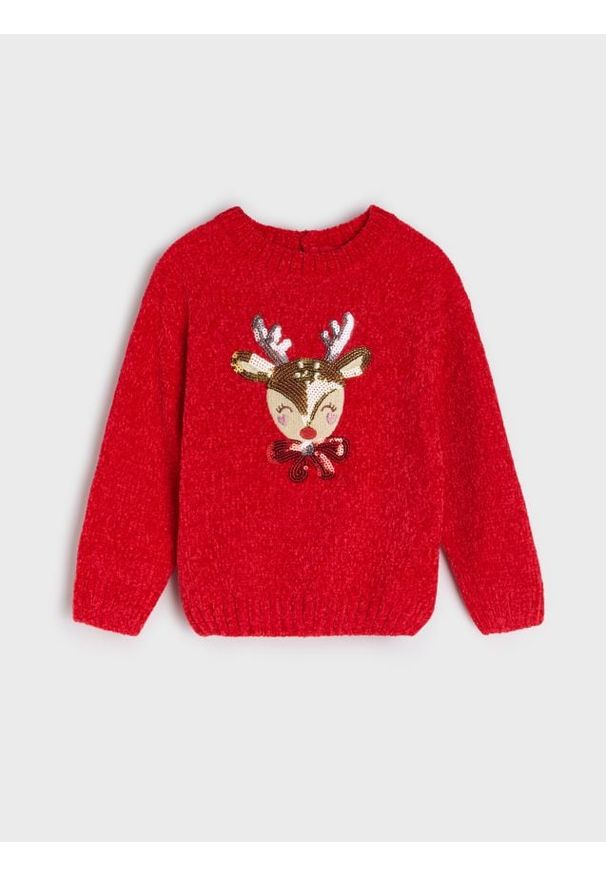 Sinsay - Sweter z motywem świątecznym - czerwony. Kolor: czerwony. Styl: wizytowy