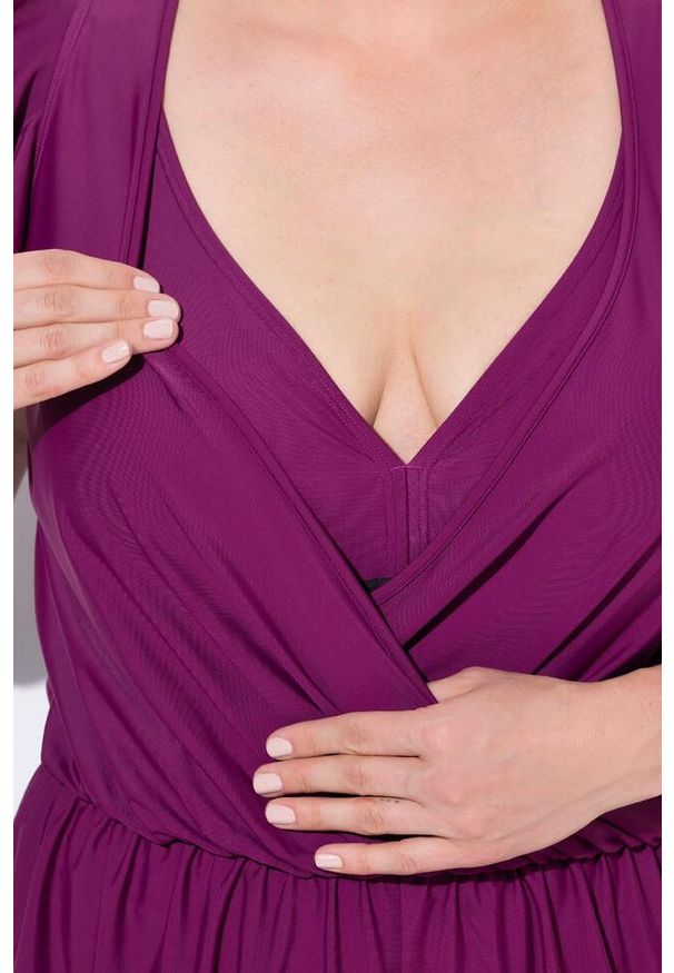 ULLA POPKEN - Damski Strój kąpielowy szorty miękkie miseczki rękaw motylek z recyklingu. Kolekcja: plus size. Kolor: różowy. Materiał: elastan, poliamid, materiał