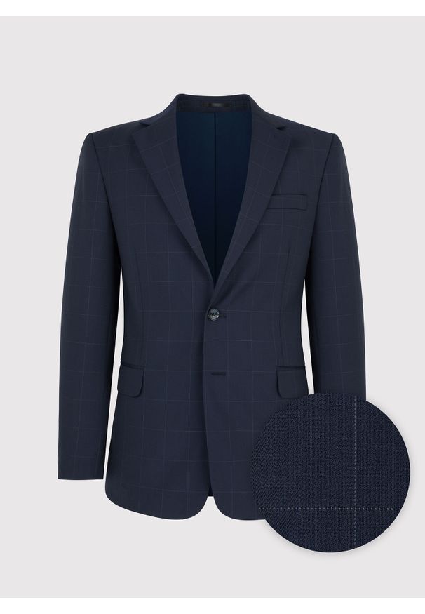 Pako Lorente - PAKO LORENTE – Granatowa wełniana marynarka garniturowa w kratę. Kolor: niebieski. Materiał: wełna. Styl: klasyczny