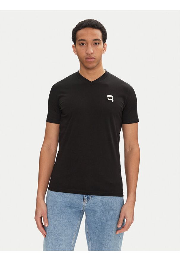 Karl Lagerfeld - KARL LAGERFELD T-Shirt 755021 552224 Czarny Regular Fit. Typ kołnierza: dekolt w karo. Kolor: czarny. Materiał: bawełna