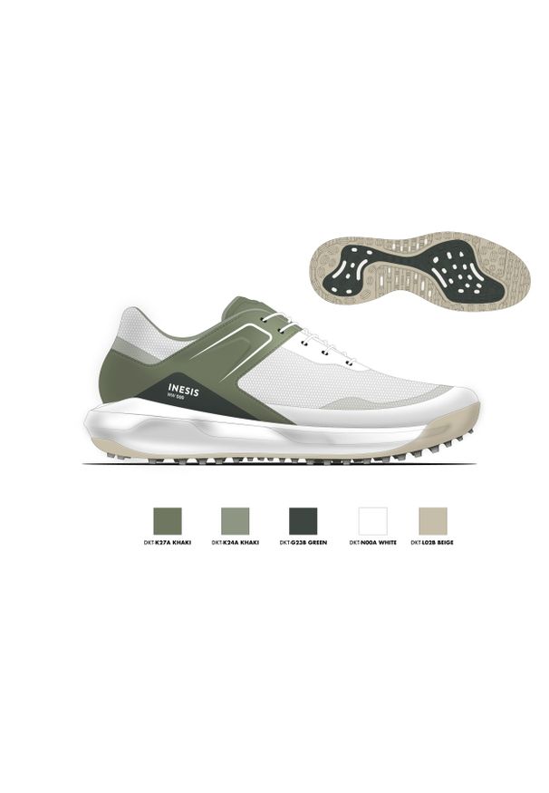 INESIS - Buty do golfa męskie Inesis WW500 oddychające. Kolor: biały, wielokolorowy, zielony, beżowy. Materiał: kauczuk. Szerokość cholewki: normalna. Sport: golf