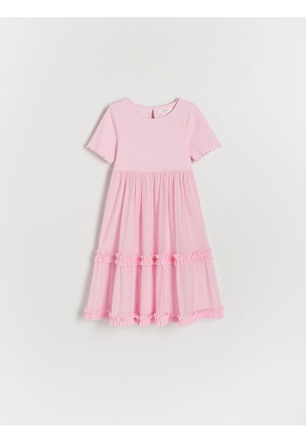 Reserved - Sukienka z tiulowym dołem - różowy. Kolor: różowy. Materiał: tiul