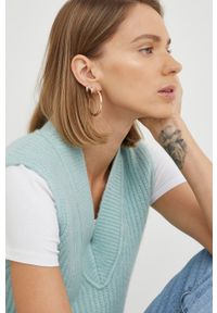 Marc O'Polo kamizelka wełniana damski kolor turkusowy. Okazja: na co dzień. Typ kołnierza: polo. Kolor: turkusowy. Materiał: wełna. Styl: casual #2