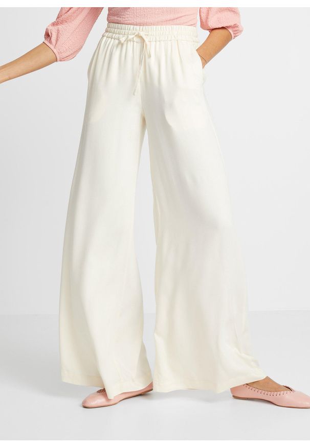 bonprix - Spodnie Marlene z lekko połyskującej wiskozy. Kolor: czarny, beżowy. Materiał: wiskoza