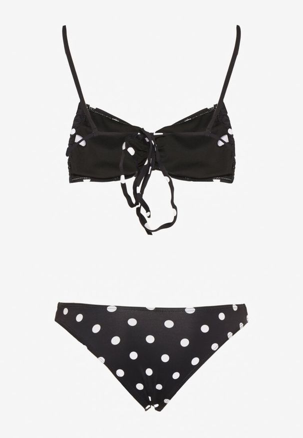 Born2be - Biało-Czarne Bikini w Kropki Biustonosz i Majtki Figi z Kwiatowymi Aplikacjami Moritia. Kolor: biały. Wzór: kwiaty, aplikacja, kropki