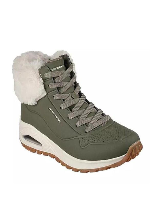 skechers - Buty zimowe damskie, Uno Rugged - Fall Air. Wysokość cholewki: za kostkę. Zapięcie: sznurówki. Kolor: zielony. Materiał: materiał. Szerokość cholewki: normalna. Sezon: zima. Sport: turystyka piesza