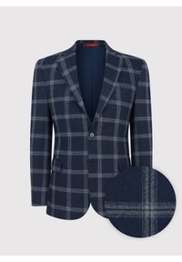 Pako Lorente - PAKO LORENTE – Granatowa marynarka casual w jasną kratkę. Okazja: na co dzień. Kolor: niebieski. Materiał: poliester, wełna, elastan. Wzór: kratka. Styl: casual
