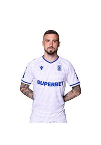 Macron - Koszulka Meczowa Away Lech 25-26 Niebieska. Kolor: niebieski. Materiał: materiał. Sport: piłka nożna