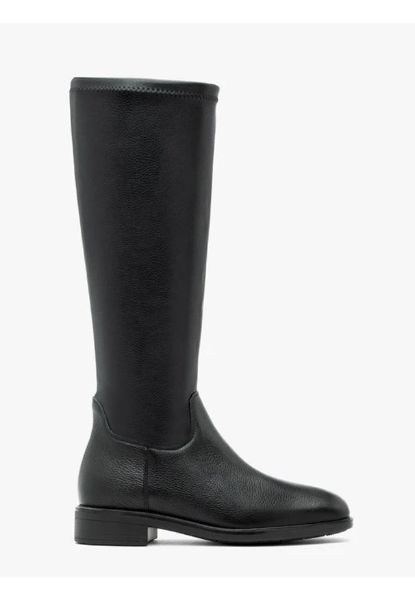 Ryłko - Czarne kozaki z elastyczną cholewką. Zapięcie: zamek. Kolor: czarny. Materiał: skóra. Szerokość cholewki: normalna. Styl: klasyczny, elegancki, street