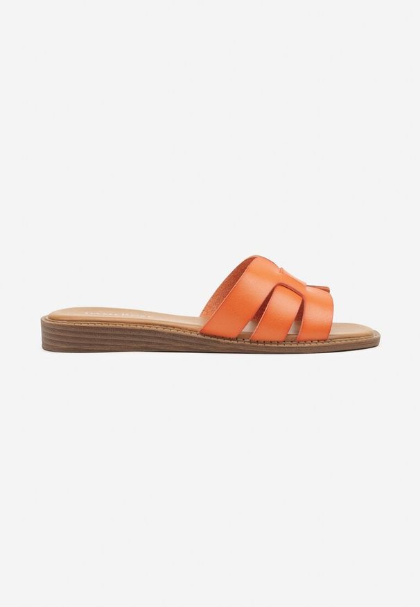 Renee - Pomarańczowe Klapki Eleganckie Zdobione Wycięciami Ivelgis. Okazja: na co dzień. Kolor: pomarańczowy. Materiał: jeans. Wzór: aplikacja. Obcas: na płaskiej podeszwie. Styl: elegancki