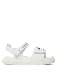 TOMMY HILFIGER - Tommy Hilfiger Sandały Heart Print Velcro Sandal T1A2-33232-0326 S Biały. Kolor: biały. Materiał: skóra. Wzór: nadruk