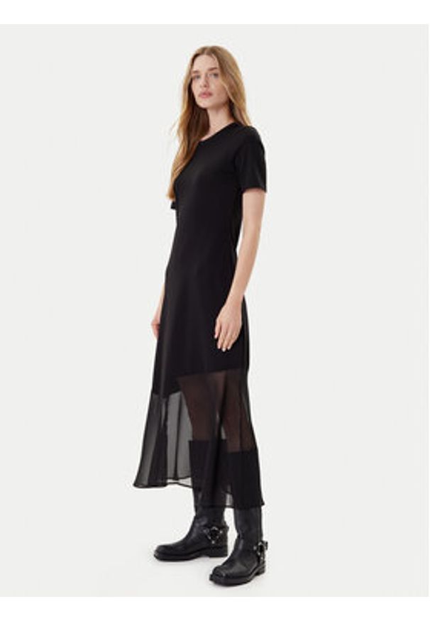 DKNY Sukienka codzienna P5GDFCNA Czarny Regular Fit. Okazja: na co dzień. Kolor: czarny. Materiał: syntetyk. Typ sukienki: proste. Styl: casual